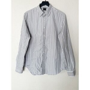Todd Snyder Mens Grey Stripe 100% Cotton Button Down Shirt Large
